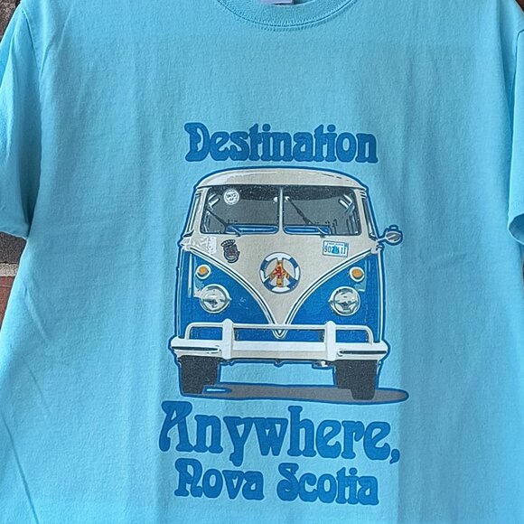 Destination Anywhere , Nova Scotia VW van light blue Tee Size Medium - Picture 2 of 7